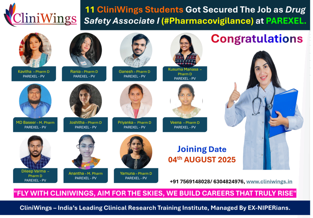 11 CliniWings students join PAREXEL as Drug Safety Associates (PV)