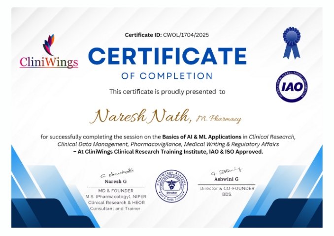 CliniWings AI and ML certification sample